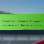 Dishwasher: teamwork, fast-paced environment, physical demands